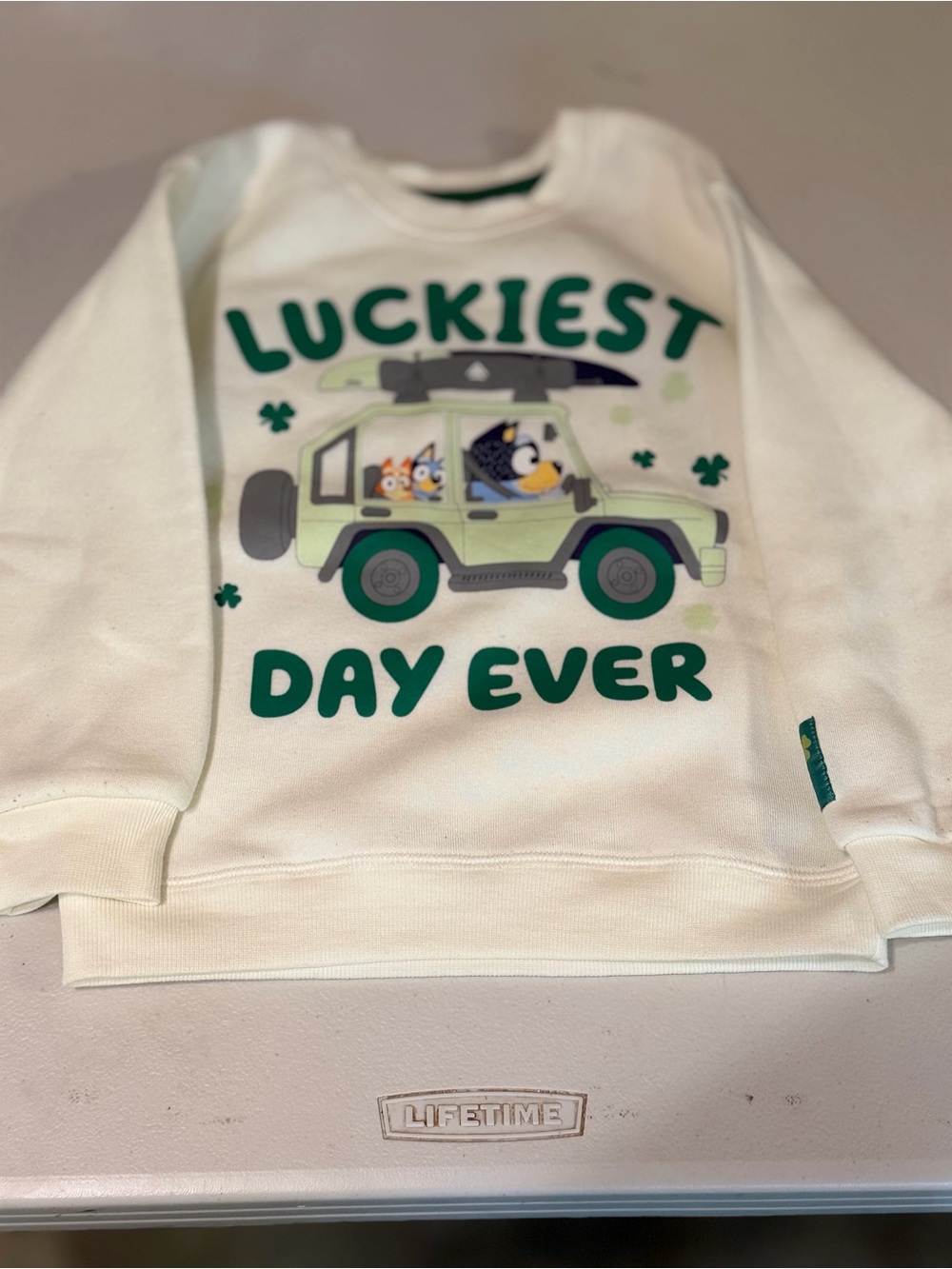 Bluey "Luckiest Day Ever" Cream Sweatshirt with Green Graphic